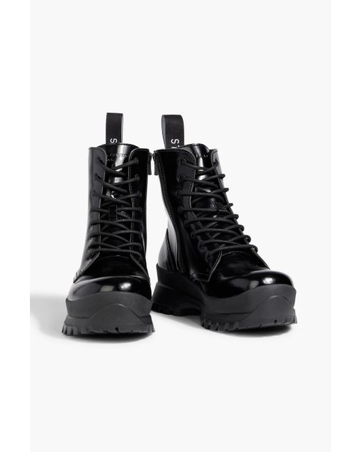 Stella McCartney Black Trace Faux Glossed-leather Combat Boots