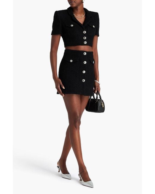 Alessandra Rich Black Wool-blend Bouclé-tweed Mini Skirt