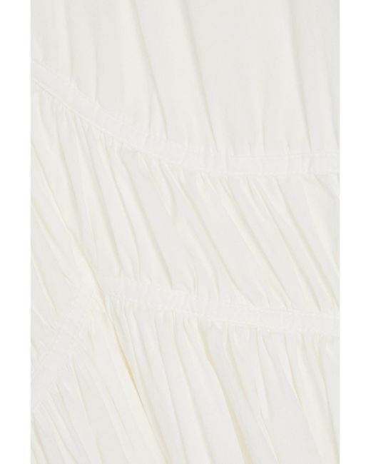 Brunello Cucinelli White Maxikleid aus baumwollpopeline mit raffung