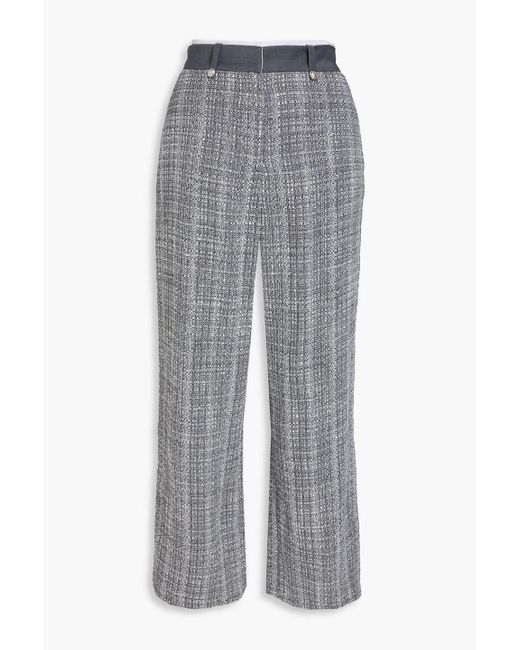 Maje Gray Sequin-embellished Tweed Wide-leg Pants