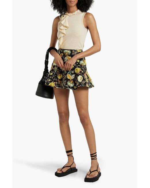 Ulla Johnson Natural Brea Ruffled Wool Top