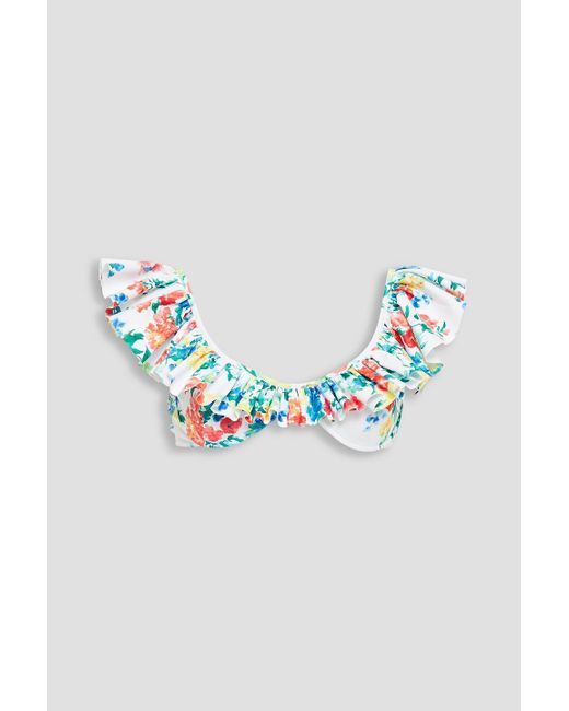 Caroline Constas Blue Bikini-oberteil mit rüschen und print
