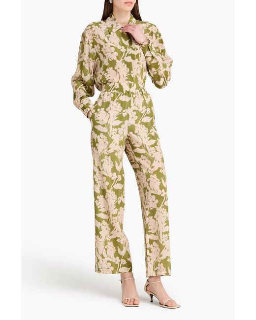 Victoria Beckham Yellow Printed Silk Crepe De Chine Wide-Leg Pants