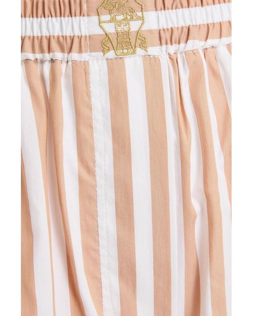 Brunello Cucinelli Pink Striped Cotton And Silk-blend Shorts