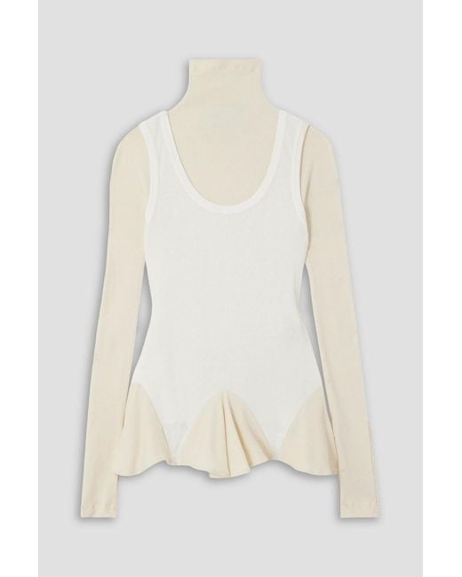Conner Ives Natural Layered Ribbed Cotton Turtleneck Top