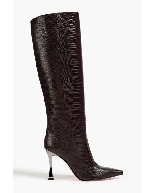Gina Black Crystal-embellished Lizard-effect Leather Knee Boots