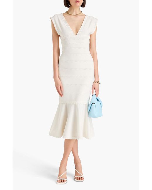 Victoria Beckham White Fluted Pointelle-knit Midi Dress