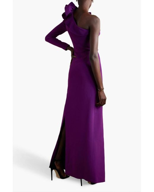 Elie Saab Purple One-sleeve Ruffled Cady Gown