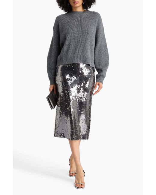 Brunello Cucinelli Gray Sequin-Embellished Metallic Knitted Sweater