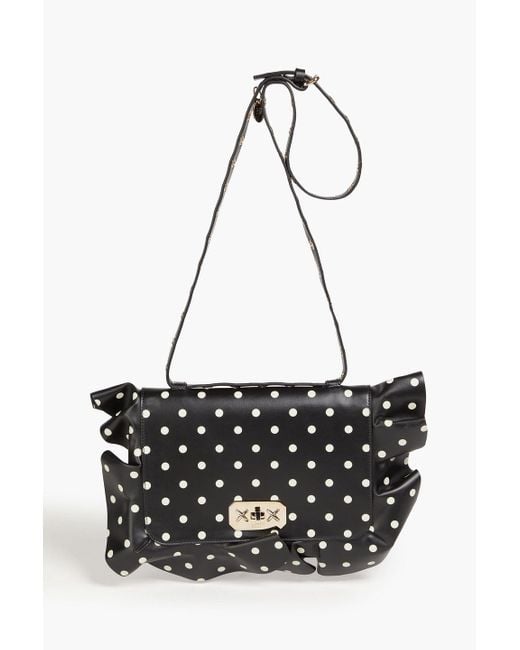 Red(v) White Ruffled-trimmed Polka-dot Leather Shoulder Bag