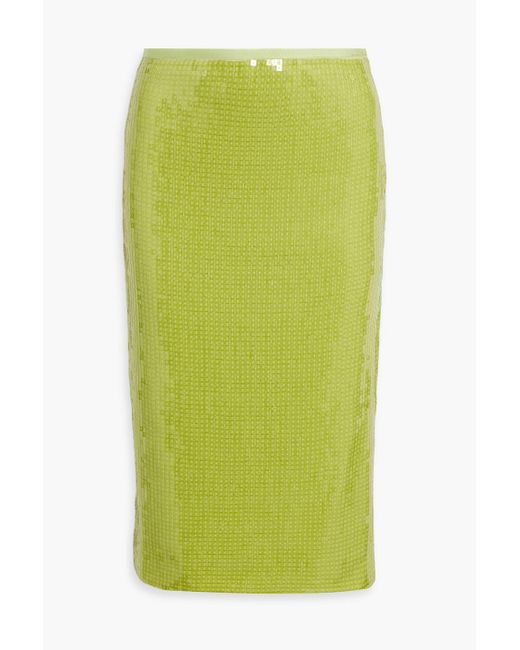 Helmut Lang Green Sequined Mesh Midi Skirt