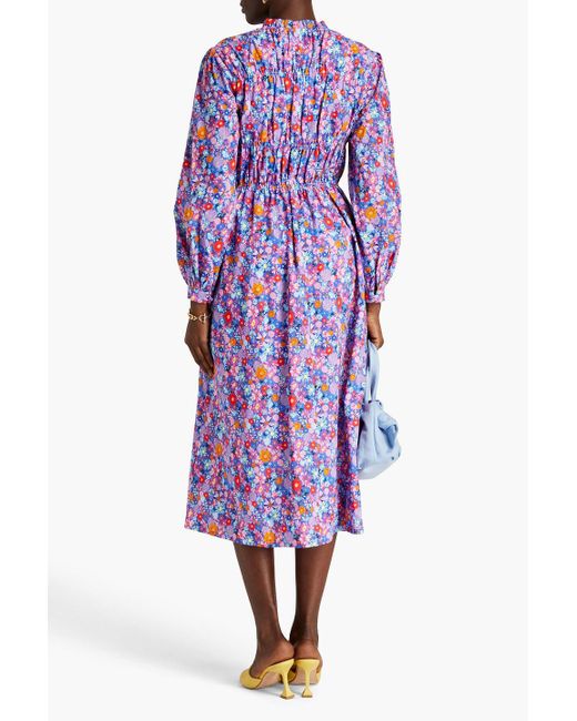 Olivia Rubin Purple Tammy Ruffled Floral-print Cotton Midi Dress