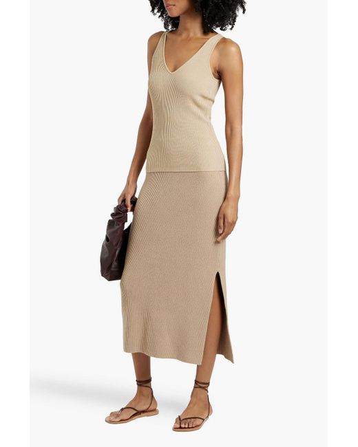 By Malene Birger Natural Kyra Ribbed Ecovero-Blend Midi Skirt