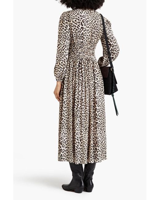 Maje Natural Leopard-print Ilk-crepe Midi Dress