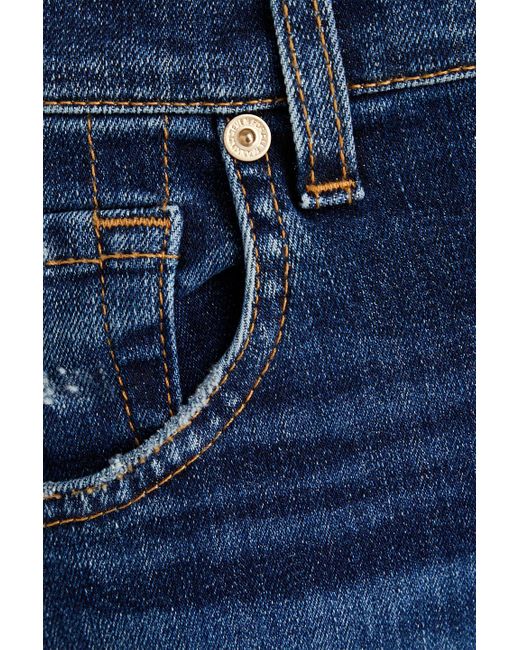 7 For All Mankind Blue Modern hoch sitzende cropped jeans mit geradem bein in distressed-optik