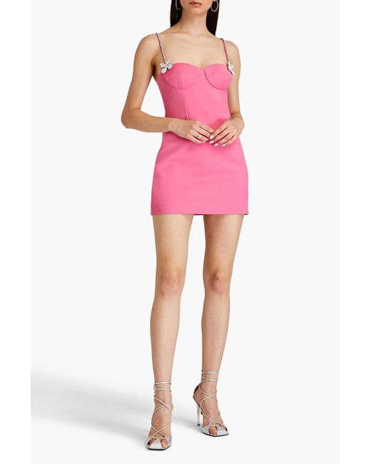 Area Pink Crystal-embellished Wool-blend Crepe Mini Dress
