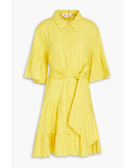 Diane von Furstenberg Yellow Beata Tiered Cotton-jacquard Mini Shirt Dress