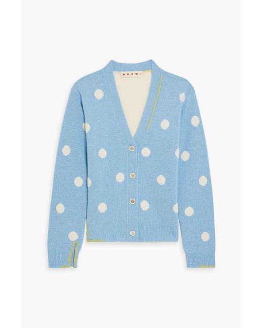 Marni Blue Cardigan aus jacquard-strick aus wolle mit polka-dots
