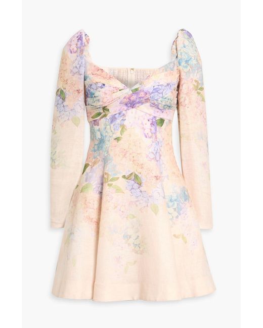 Zimmermann Pink Floral-Print Linen Mini Dress