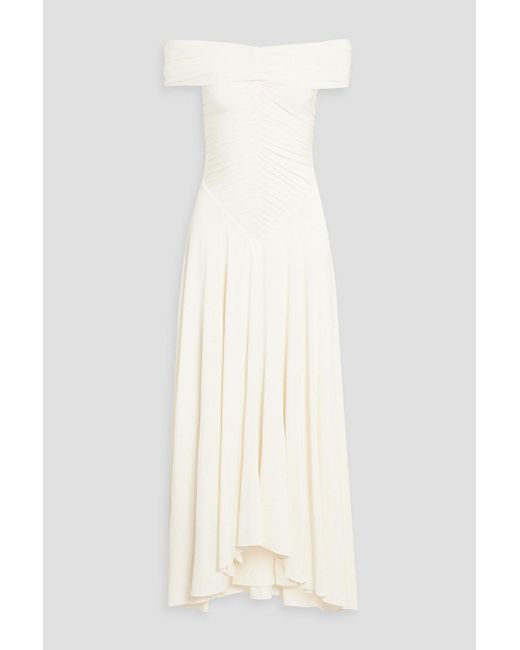 Khaite White Punzel Off-the-shoulder Pleated Jersey Maxi Dress