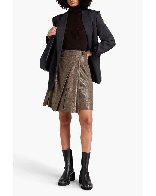 Brunello Cucinelli Brown Metallic Flannel Mini Wrap Skirt
