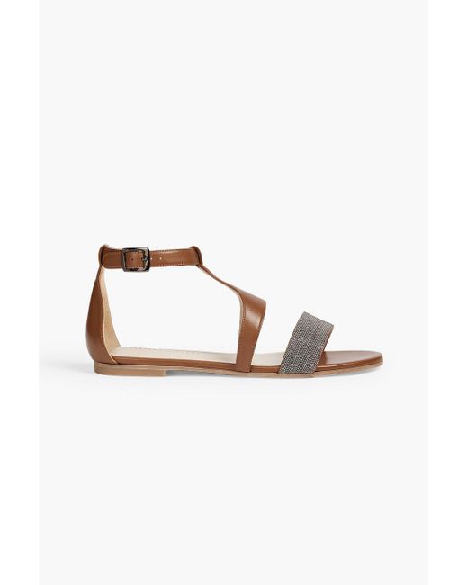 Fabiana Filippi Bead-embellished Leather Sandals in Brown | Lyst