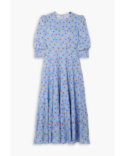 Rixo Blue Kristen Tiered Printed Voile Maxi Dress