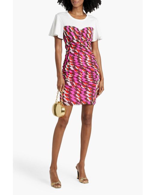 Diane von Furstenberg Red Annalise Printed Stretch-mesh And Jersey Mini Dress