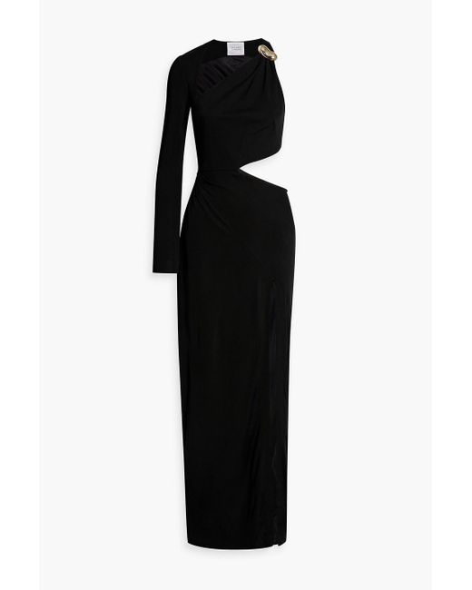 Galvan Black Alicja One-sleeve Embellished Cutout Jersey Gown