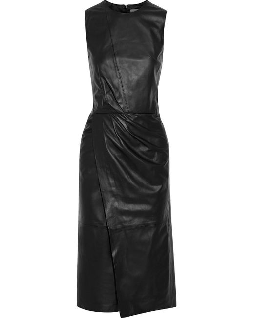 Iris & Ink Fréderique Wrap-effect Leather Midi Dress in Black | Lyst