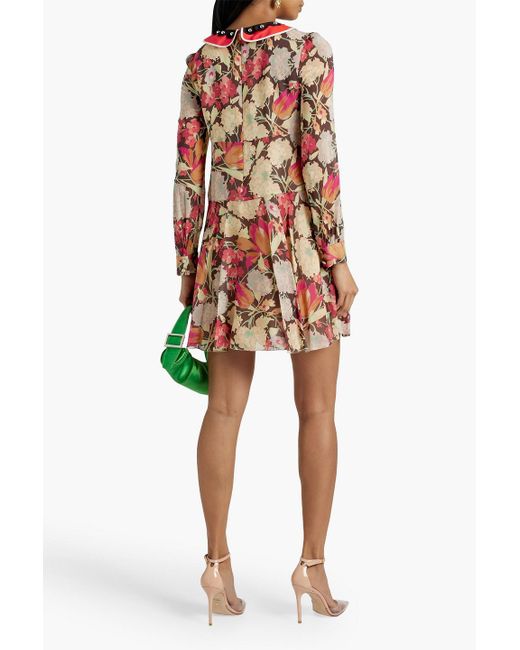 RED Valentino Red Studded Floral-print Silk-blend Chiffon Mini Dress