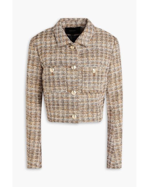 Maje White Cropped Metallic Tweed Jacket