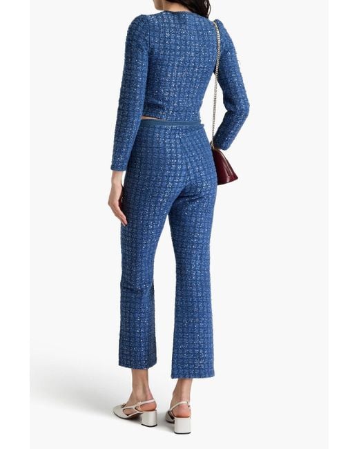 Sandro Blue Cropped Sequin-embellished Bouclé Jacket