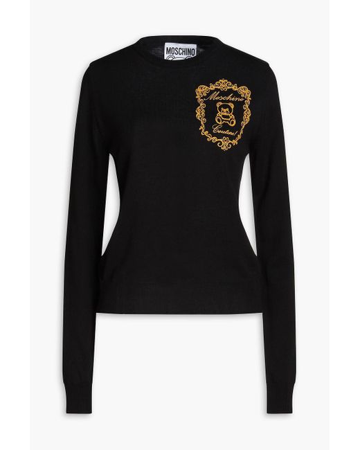 Moschino Black Embroidered Wool Sweater