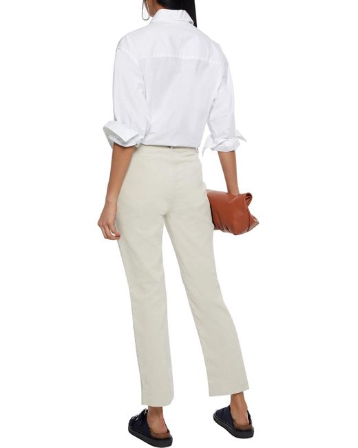 Theory White Cropped Cotton-Blend Corduroy Straight-Leg Pants