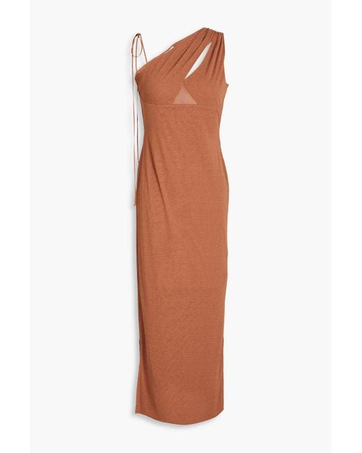 Nanushka Brown One-shoulder Cutout Jersey Midi Dress