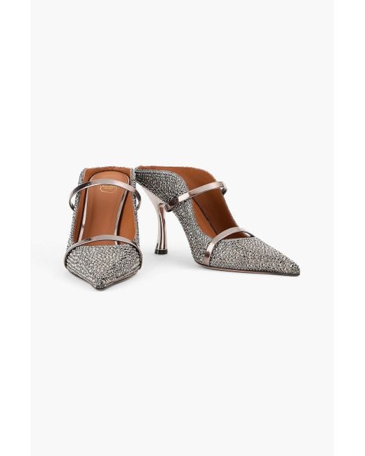 Malone Souliers Metallic Mamie 90 Crystal-embellished Suede Mules