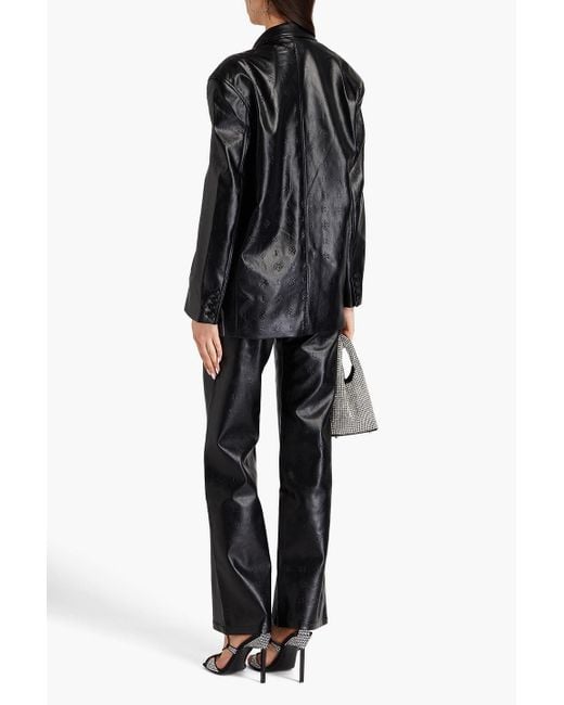 ROTATE BIRGER CHRISTENSEN Black Embossed Faux Leather Blazer