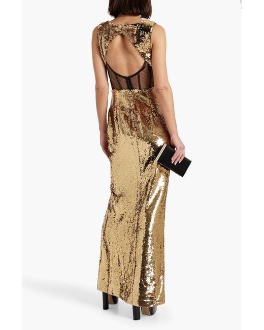Marchesa Metallic Tulle-paneled Sequined Chiffon Gown