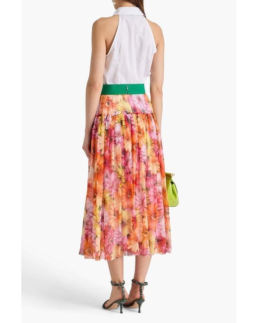 Dolce & Gabbana Gathered Floral-Print Silk-Georgette Midi Skirt