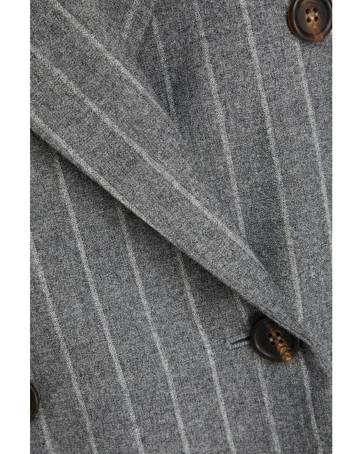 Brunello Cucinelli Gray Double-Breasted Pinstriped Wool Blazer