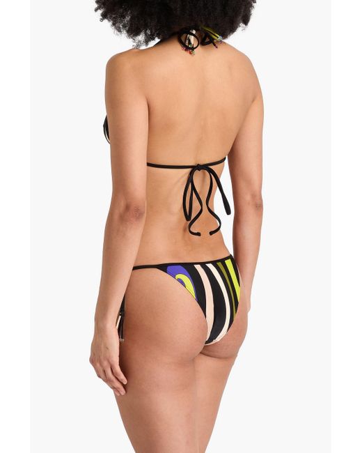 Emilio Pucci Black Tasseled Printed Triangle Bikini Top