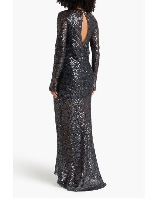 Brunello Cucinelli Black Sequin-Embellished Crocheted Linen-Blend Gown