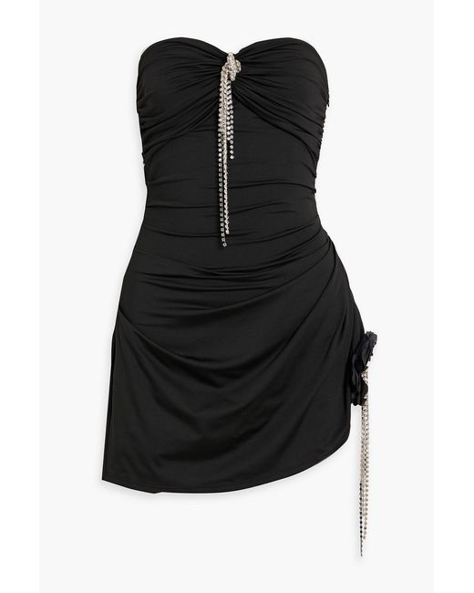 Area Black Strapless Crystal-Embellished Stretch-Jersey Mini Dress