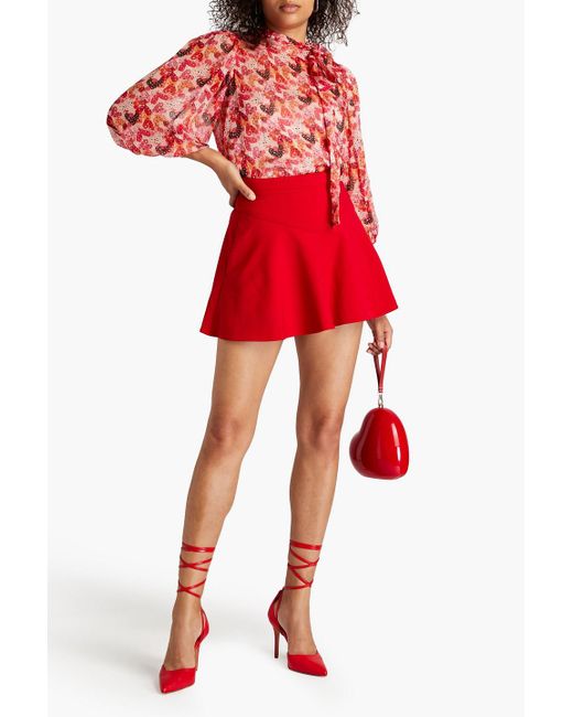RED Valentino Red Bow-detailed Printed Silk-chiffon Blouse