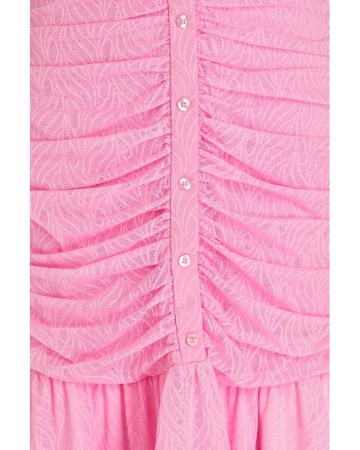 ROTATE BIRGER CHRISTENSEN Pink Strapless Embellished Ruched Mesh Dress