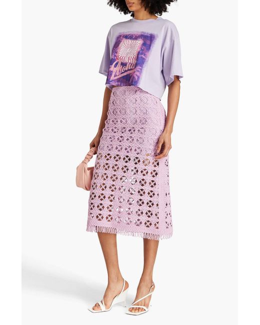 Maje Purple Bedrucktes cropped t-shirt aus baumwolle