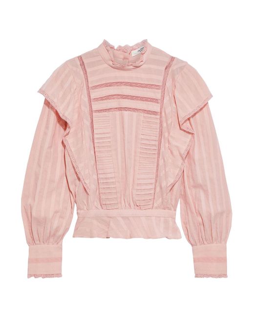 Étoile Isabel Marant Pink Perla Ruffled Pintucked Cotton-jacquard Blouse
