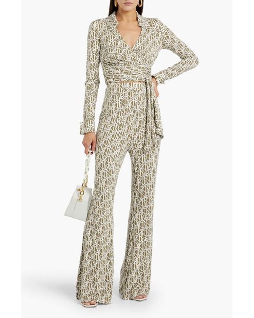 Diane von Furstenberg White Bobbie Printed Stretch-Jersey Wrap Top