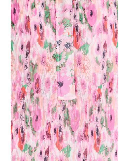 Ganni Pink Floral-print Plissé-crepon Shirt